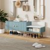 Modern Shoe Storage Bench with Hidden Storage and Upholstered Cushions for Bedside,Living Room and Entryway - Light Blue - MDF+Metal
