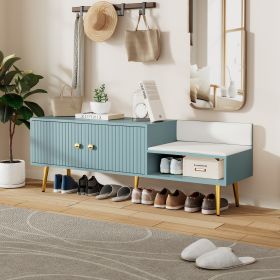 Modern Shoe Storage Bench with Hidden Storage and Upholstered Cushions for Bedside,Living Room and Entryway - Light Blue - MDF+Metal