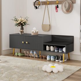 Modern Shoe Storage Bench with Hidden Storage and Upholstered Cushions for Bedside,Living Room and Entryway - Gray - MDF+Metal