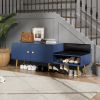 Modern Shoe Storage Bench with Hidden Storage and Upholstered Cushions for Bedside,Living Room and Entryway - Navy - MDF+Metal