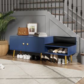 Modern Shoe Storage Bench with Hidden Storage and Upholstered Cushions for Bedside,Living Room and Entryway - Navy - MDF+Metal