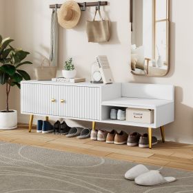 Modern Shoe Storage Bench with Hidden Storage and Upholstered Cushions for Bedside,Living Room and Entryway - White - MDF+Metal
