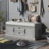 Storage Bench with 2 Drawers and 2 Cabinets,Shoe Bench with Removable Cushion for Living Room,Entryway - Gray Wash - Solid Wood