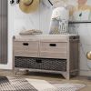 Storage Bench with Removable Basket and 2 Drawers,Fully Assembled Shoe Bench with Removable Cushion - White Washed - Solid Wood