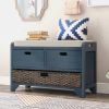 Storage Bench with Removable Basket and 2 Drawers,Fully Assembled Shoe Bench with Removable Cushion - Navy - Solid Wood