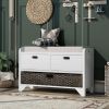 Storage Bench with Removable Basket and 2 Drawers,Fully Assembled Shoe Bench with Removable Cushion - White - Solid Wood