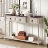 Console Table Sofa Table with Drawers for Entryway with Projecting Drawers and Long Shelf - Beige - Solid Wood+MDF