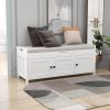 Storage Bench with 3 Shutter-shaped Doors,Shoe Bench with Removable Cushion and Hidden Storage Space - White - MDF
