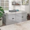Storage Bench with 4 Doors and Adjustable Shelves,Shoe Bench with Removable Cushion for Living Room,Entryway - Gray Wash - Solid Wood