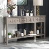 Rustic Entryway Console Table,60" Long Sofa Table with two Different Size Drawers and Bottom Shelf for Storage - Gray Wash - Solid Wood