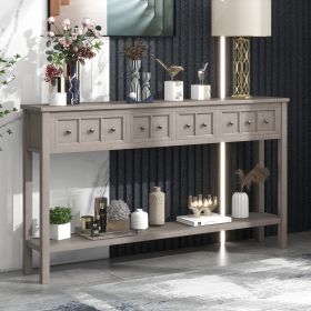 Rustic Entryway Console Table,60" Long Sofa Table with two Different Size Drawers and Bottom Shelf for Storage - Gray Wash - Solid Wood
