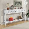 Rustic Entryway Console Table,60" Long Sofa Table with two Different Size Drawers and Bottom Shelf for Storage - Antique White - Solid Wood