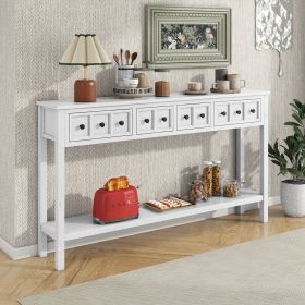Rustic Entryway Console Table,60" Long Sofa Table with two Different Size Drawers and Bottom Shelf for Storage - Antique White - Solid Wood