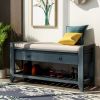 Shoe Rack with Cushioned Seat and Drawers,Multipurpose Entryway Storage Bench - Antique Navy - Solid Wood