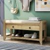 Shoe Rack with Cushioned Seat and Drawers,Multipurpose Entryway Storage Bench - Gray Wash - Solid Wood