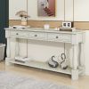 Console Table 63" Long Console Table with Drawers and Shelf for Entryway,Hallway,Living Room - Antique White - Solid Wood