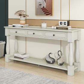 Console Table 63" Long Console Table with Drawers and Shelf for Entryway,Hallway,Living Room - Antique White - Solid Wood