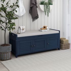 Storage Bench with 3 Shutter-shaped Doors,Shoe Bench with Removable Cushion and Hidden Storage Space - Antique Navy - MDF
