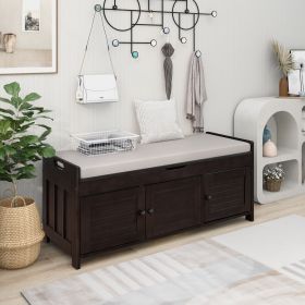 Storage Bench with 3 Shutter-shaped Doors,Shoe Bench with Removable Cushion and Hidden Storage Space - Espresso - MDF