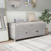 Storage Bench with 3 Shutter-shaped Doors,Shoe Bench with Removable Cushion and Hidden Storage Space - Gray Wash - MDF