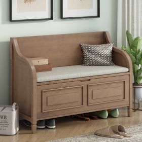Rustic Style Solid wood Entryway Multifunctional Storage Bench with Safety Hinge - Brown+Beige - MDF