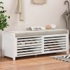 Distressed Shutter Storage Bench with Acacia Veneer for Retro Charm for Living Room,Entryway - White - MDF