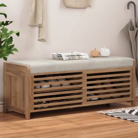 Distressed Shutter Storage Bench with Acacia Veneer for Retro Charm for Living Room,Entryway - White Washed - MDF