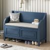 Rustic Style Solid wood Entryway Multifunctional Storage Bench with Safety Hinge - Antique Navy - MDF