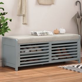 Distressed Shutter Storage Bench with Acacia Veneer for Retro Charm for Living Room,Entryway - Grey - MDF