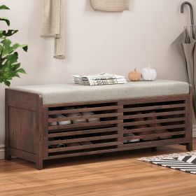 Distressed Shutter Storage Bench with Acacia Veneer for Retro Charm for Living Room,Entryway - Espresso - MDF