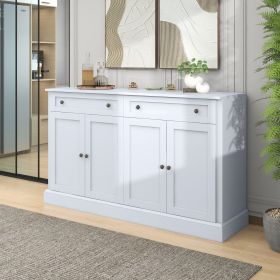 Kitchen Sideboard Storage Buffet Cabinet with 2 Drawers & 4 Doors Adjustable Shelves for Dining Room,Living Room - White - Particle Board
