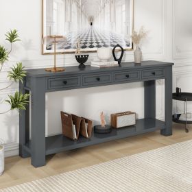 Console Table/Sofa Table with Storage Drawers and Bottom Shelf for Entryway Hallway - Tan - Solid Wood