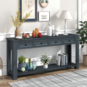 Console Table/Sofa Table with Storage Drawers and Bottom Shelf for Entryway Hallway - Navy - Solid Wood