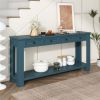 Console Table/Sofa Table with Storage Drawers and Bottom Shelf for Entryway Hallway - Dark Blue - Solid Wood