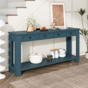 Console Table/Sofa Table with Storage Drawers and Bottom Shelf for Entryway Hallway - Dark Blue - Solid Wood