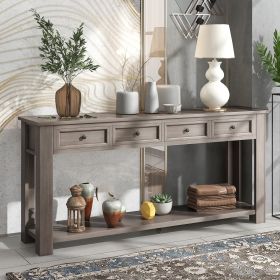 Console Table/Sofa Table with Storage Drawers and Bottom Shelf for Entryway Hallway - Gray Wash - Solid Wood