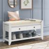 Shoe Rack with Cushioned Seat and Drawers,Multipurpose Entryway Storage Bench - White - Solid Wood