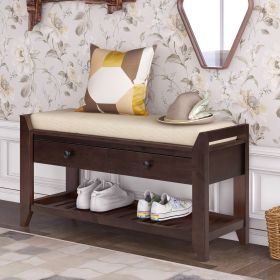Shoe Rack with Cushioned Seat and Drawers,Multipurpose Entryway Storage Bench - Espresso - Solid Wood