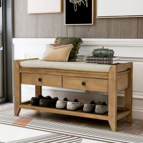 Shoe Rack with Cushioned Seat and Drawers,Multipurpose Entryway Storage Bench - Old Pine - Solid Wood