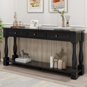 Console Table 63" Long Console Table with Drawers and Shelf for Entryway,Hallway,Living Room - Espresso - Solid Wood