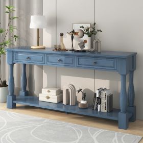 Console Table 63" Long Console Table with Drawers and Shelf for Entryway,Hallway,Living Room - Navy - Solid Wood