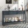 Rustic Entryway Console Table,60" Long Sofa Table with two Different Size Drawers and Bottom Shelf for Storage - Navy - Solid Wood