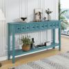 Rustic Entryway Console Table,60" Long Sofa Table with two Different Size Drawers and Bottom Shelf for Storage - Turquoise Green - Solid Wood
