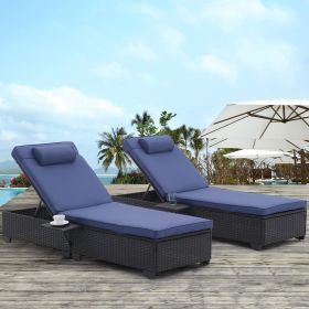 Outdoor Patio Chaise Lounge Chair,Lying in bed with PE Rattan and Steel Frame,PE Wickers,Pool Recliners- Black+Blue