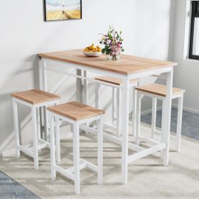 5-piece modern kitchen table with four bar stools Bar table set 5PC,metal frame and MDF, white oak,47.5'' L x 23.7'' W x 35.5'' H.  - White Oak