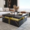 Modern Square Storage Coffee Table With 4 Drawers - Black - MDF
