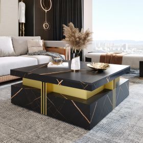 Modern Square Storage Coffee Table With 4 Drawers - Black - MDF