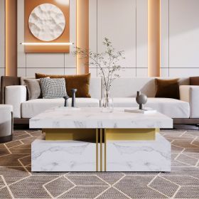 Modern Square Storage Coffee Table With 4 Drawers - White - MDF