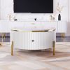 Modern Round Coffee Table with 2 large Drawers Storage Accent Table(31.5'') - White - MDF