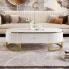 Modern Oval Coffee Table with Drawers,Curved Profile Design, Gold Metal Decor, Center Table for Living Room in 47.2" - White+Gold - MDF+Metal